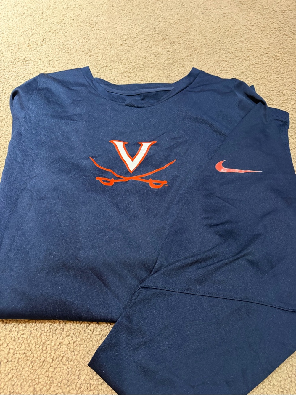 Nike Navy and Orange Virginia Cavaliers Long Sleeve Performance Top